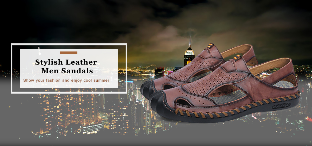 Men Fashion Leather Large Size Breathable Sandals- Black EU 45 Men Fashion Leather Large Size Breathable Sandals- Black EU 45