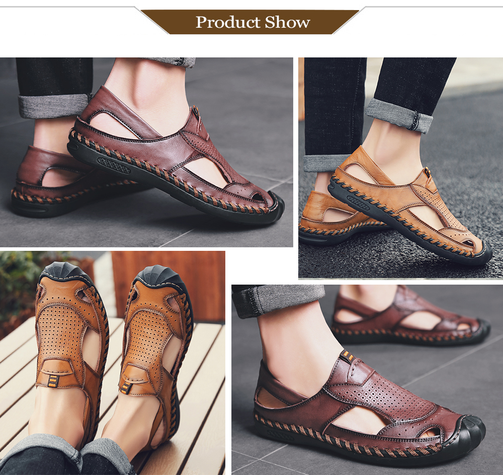 Men Fashion Leather Large Size Breathable Sandals- Black EU 45 Men Fashion Leather Large Size Breathable Sandals- Black EU 45