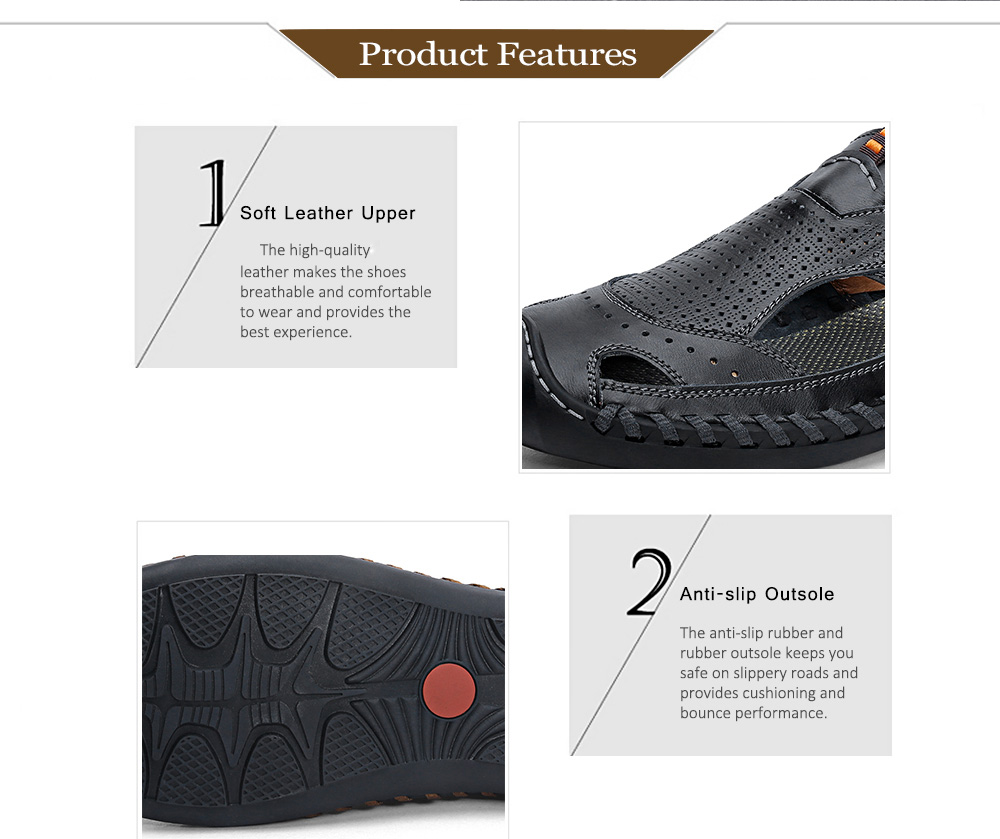 Men Fashion Leather Large Size Breathable Sandals- Black EU 45 Men Fashion Leather Large Size Breathable Sandals- Black EU 45