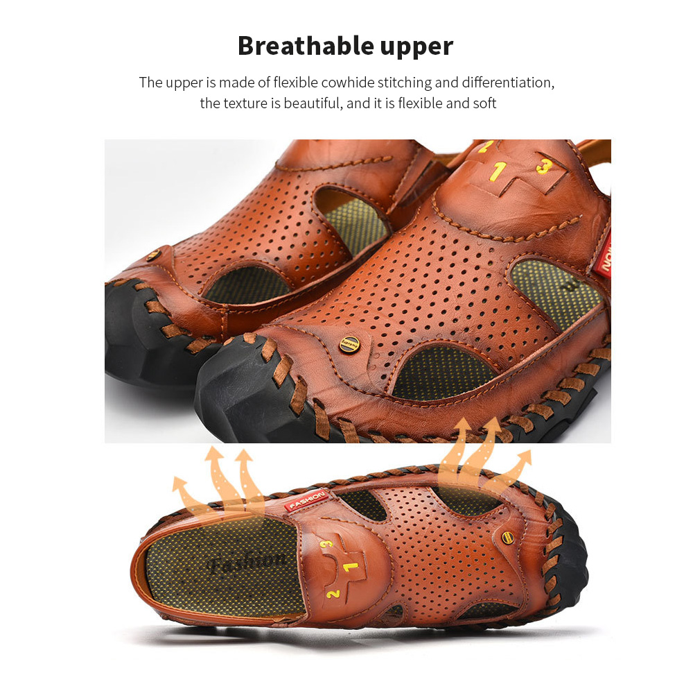 Men's Sandals Male Summer Leather Hole Shoes Large Size Beach Shoes - Black 43 Men's Sandals Male Summer Leather Hole Shoes Large Size Beach Shoes - Black 43
