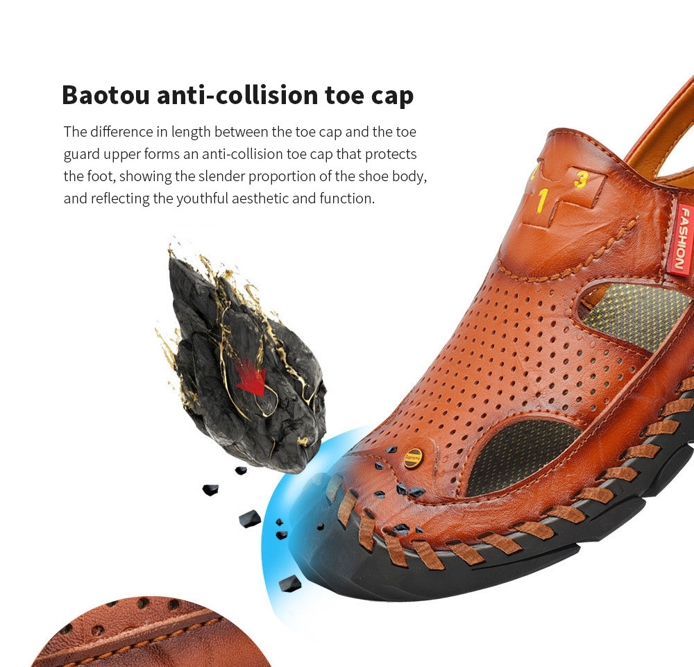 Men's Sandals Male Summer Leather Hole Shoes Large Size Beach Shoes - Black 43 Men's Sandals Male Summer Leather Hole Shoes Large Size Beach Shoes - Black 43