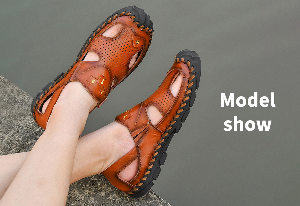 Men's Sandals Male Summer Leather Hole Shoes Large Size Beach Shoes - Black 43 Men's Sandals Male Summer Leather Hole Shoes Large Size Beach Shoes - Black 43