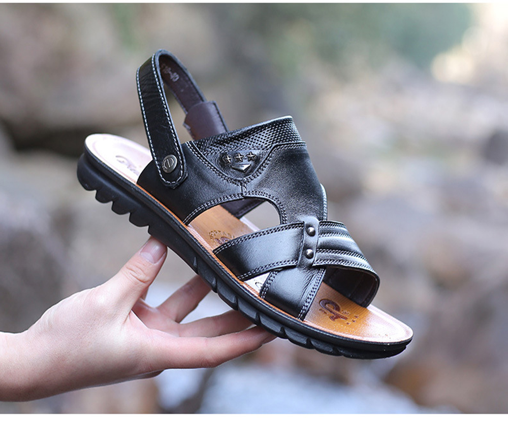 New First Layer Leather Beach Leather Men'S Sandals- Black EU 41 New First Layer Leather Beach Leather Men'S Sandals- Black EU 41