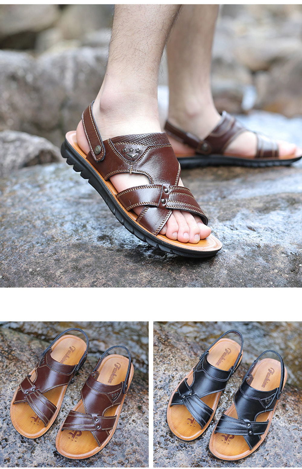New First Layer Leather Beach Leather Men'S Sandals- Black EU 41 New First Layer Leather Beach Leather Men'S Sandals- Black EU 41