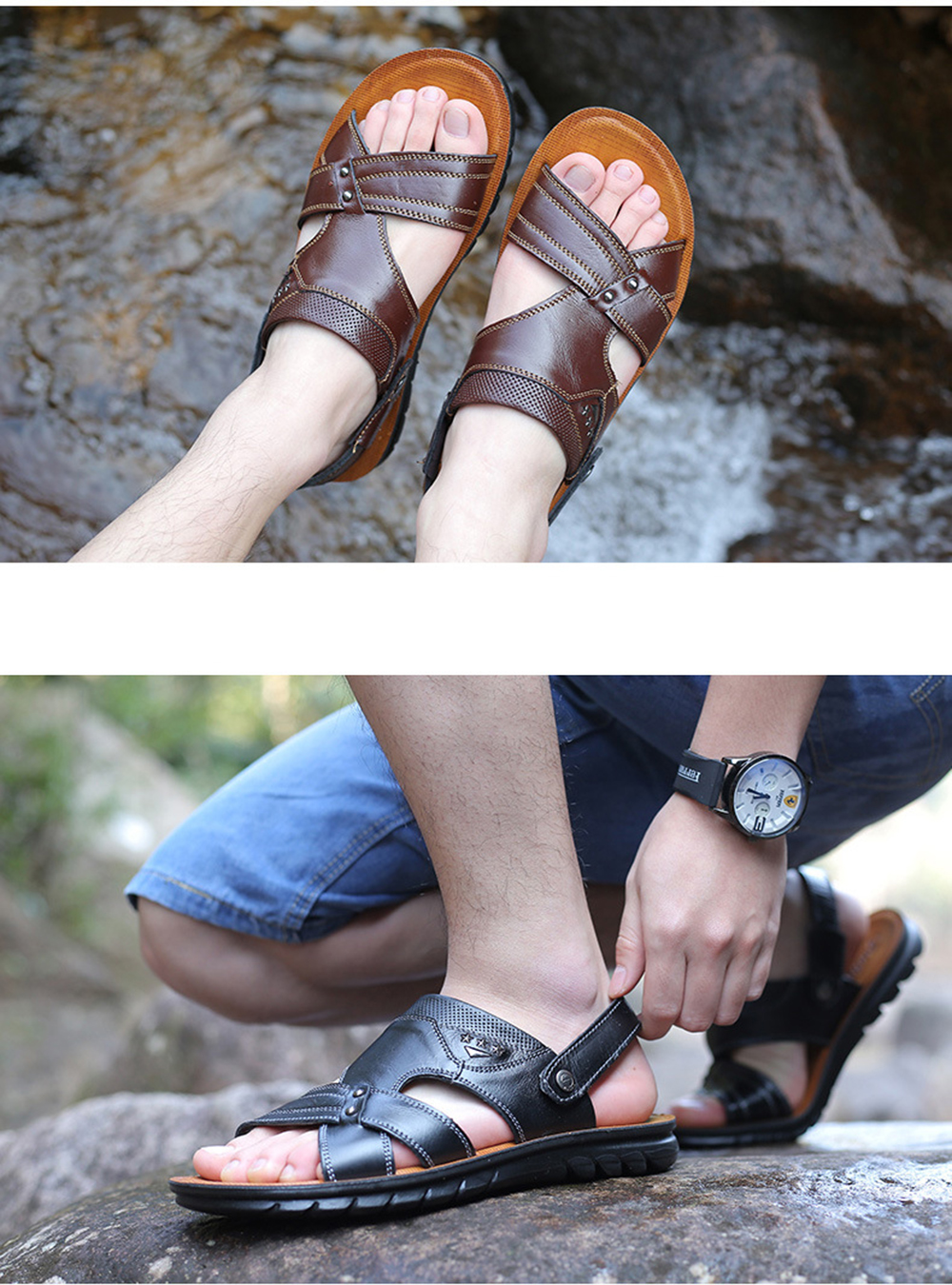 New First Layer Leather Beach Leather Men'S Sandals- Black EU 41 New First Layer Leather Beach Leather Men'S Sandals- Black EU 41