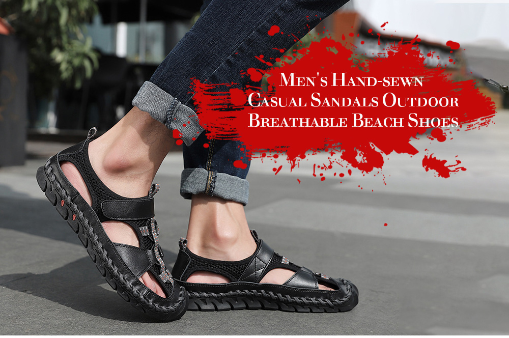 Men's Sandals Hand-sewing Casual Shoes Outdoor Breathable Large Size Beach Shoes - Light Brown 45 Men's Sandals Hand-sewing Casual Shoes Outdoor Breathable Large Size Beach Shoes - Light Brown 45