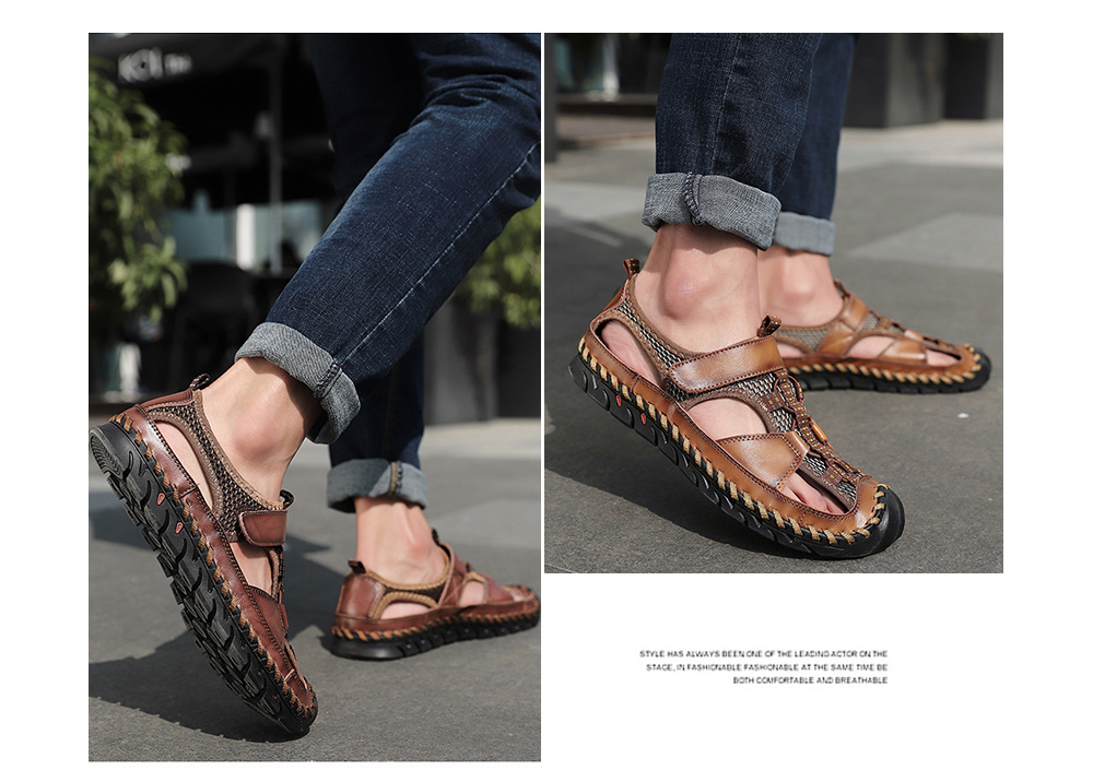 Men's Sandals Hand-sewing Casual Shoes Outdoor Breathable Large Size Beach Shoes - Light Brown 45 Men's Sandals Hand-sewing Casual Shoes Outdoor Breathable Large Size Beach Shoes - Light Brown 45