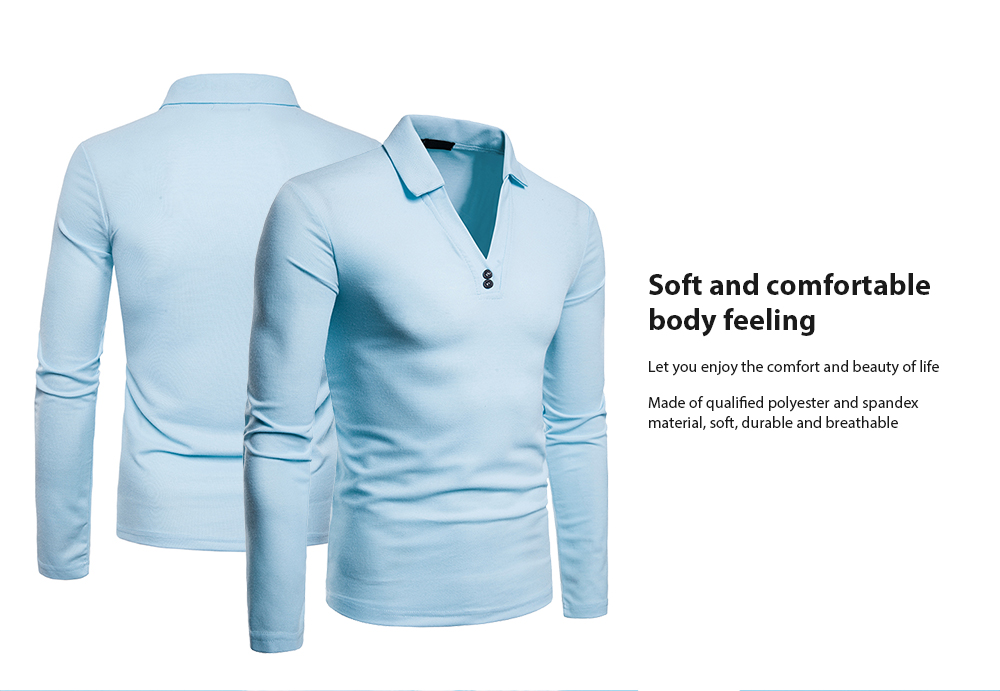 Men's Large Size V-neck Lapel Long Sleeve T-shirt- Light Blue 2XL Men's Large Size V-neck Lapel Long Sleeve T-shirt- Light Blue 2XL