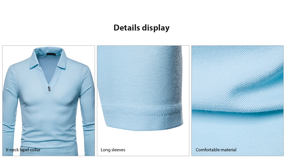 Men's Large Size V-neck Lapel Long Sleeve T-shirt- Light Blue 2XL Men's Large Size V-neck Lapel Long Sleeve T-shirt- Light Blue 2XL
