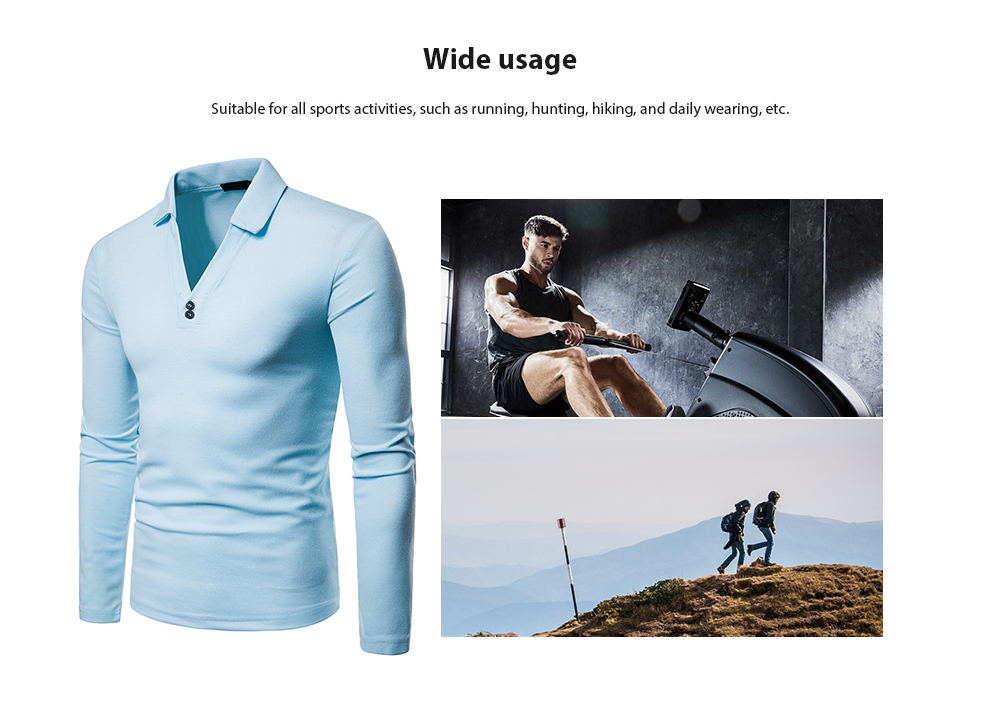 Men's Large Size V-neck Lapel Long Sleeve T-shirt- Light Blue 2XL Men's Large Size V-neck Lapel Long Sleeve T-shirt- Light Blue 2XL