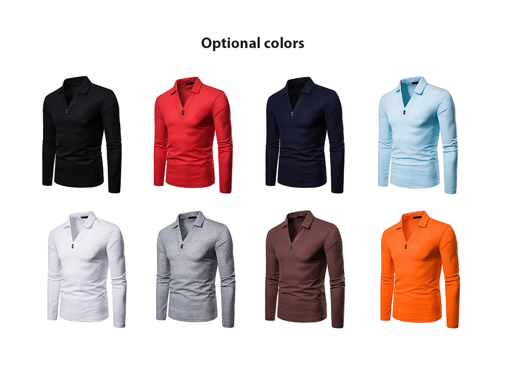 Men's Large Size V-neck Lapel Long Sleeve T-shirt- Light Blue 2XL Men's Large Size V-neck Lapel Long Sleeve T-shirt- Light Blue 2XL