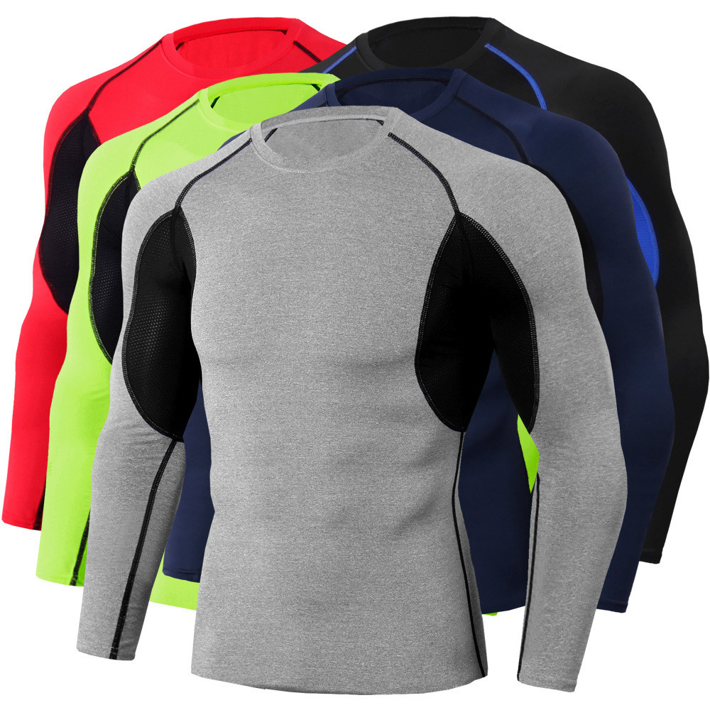 Tight Stretch Sports Fitness Training Round Neck Long Sleeve Men'S T - Shirt- Multi-A XL Tight Stretch Sports Fitness Training Round Neck Long Sleeve Men'S T - Shirt- Multi-A XL