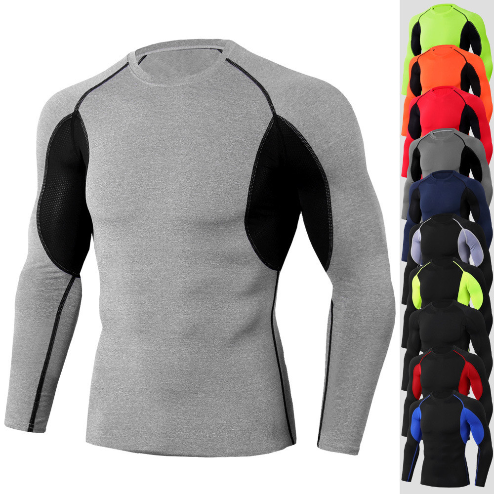 Tight Stretch Sports Fitness Training Round Neck Long Sleeve Men'S T - Shirt- Multi-A XL Tight Stretch Sports Fitness Training Round Neck Long Sleeve Men'S T - Shirt- Multi-A XL