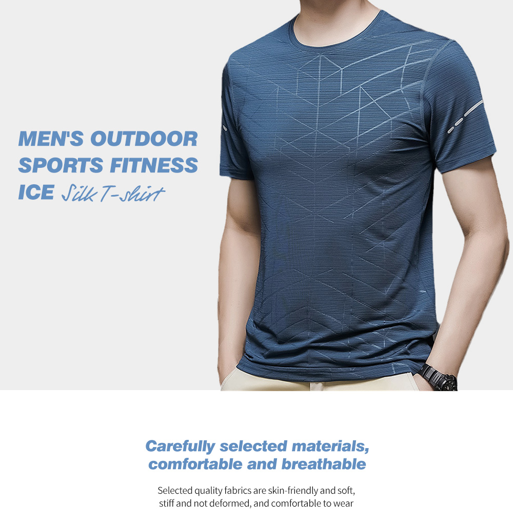 NS023 Men Outdoor Sports Fitness Short Sleeve Round Neck T-shirt Ice Silk Tops - Blue Koi L NS023 Men Outdoor Sports Fitness Short Sleeve Round Neck T-shirt Ice Silk Tops - Blue Koi L