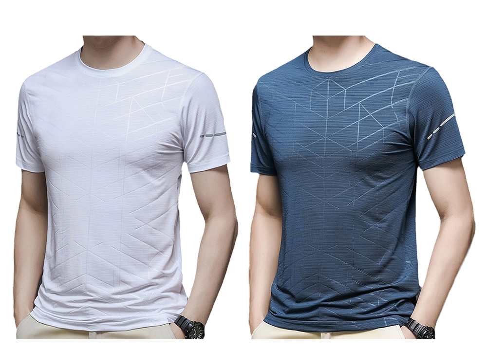 NS023 Men Outdoor Sports Fitness Short Sleeve Round Neck T-shirt Ice Silk Tops - Blue Koi L NS023 Men Outdoor Sports Fitness Short Sleeve Round Neck T-shirt Ice Silk Tops - Blue Koi L