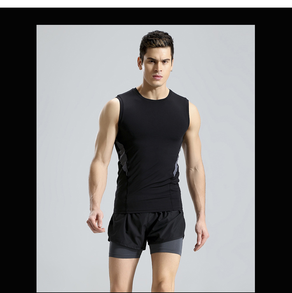 Fitness Clothes Sleeveless Vest Male Tight Gym High Racing Running T-shirt Sports Clothing - Vest P17120 black + fluorescent green 2XL Fitness Clothes Sleeveless Vest Male Tight Gym High Racing Running T-shirt Sports Clothing - Vest P17120 black + fluorescent green 2XL
