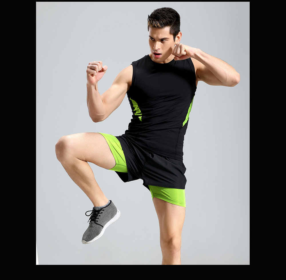 Fitness Clothes Sleeveless Vest Male Tight Gym High Racing Running T-shirt Sports Clothing - Vest P17120 black + fluorescent green 2XL Fitness Clothes Sleeveless Vest Male Tight Gym High Racing Running T-shirt Sports Clothing - Vest P17120 black + fluorescent green 2XL