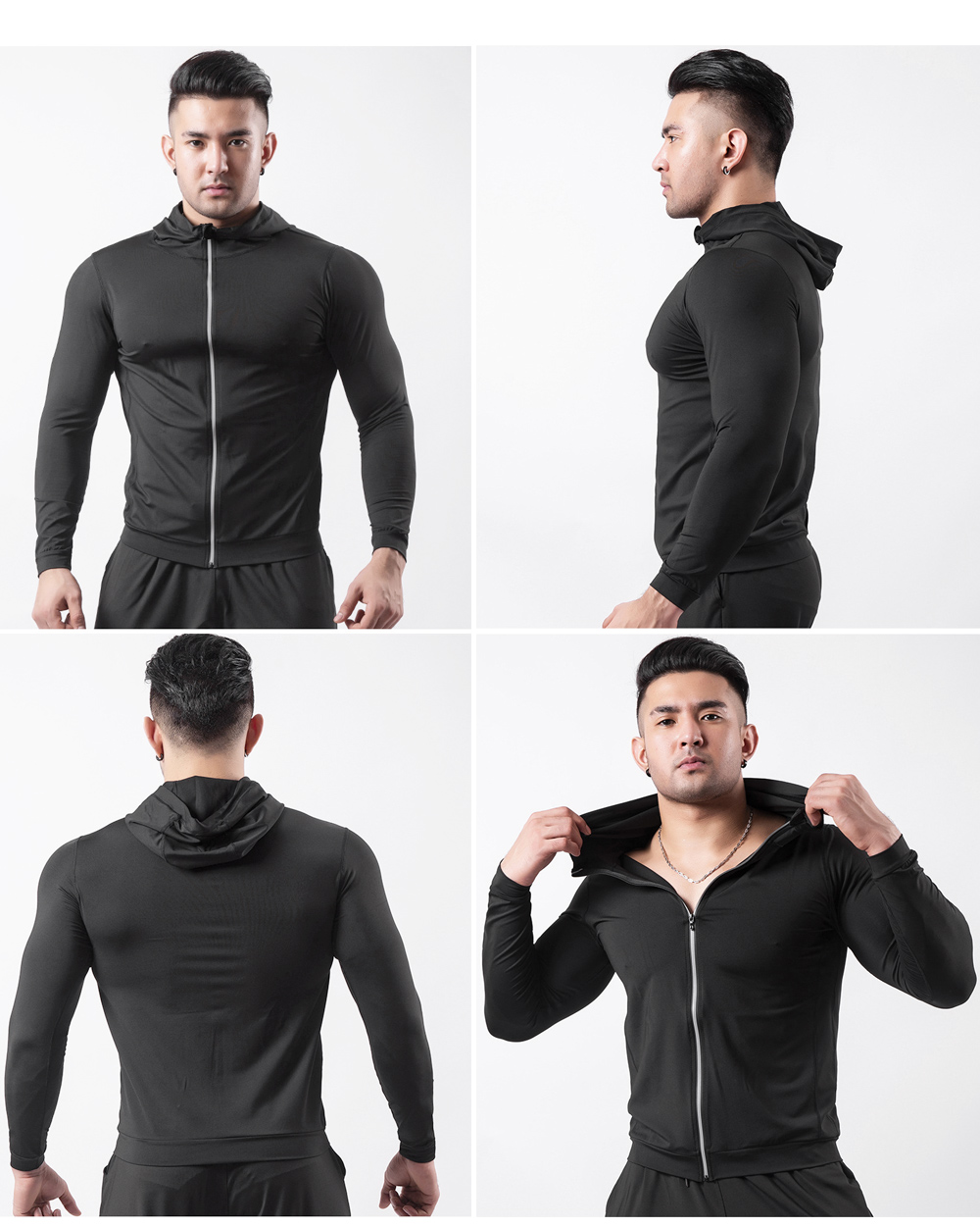 Sports Jacket Men's High Elastic Speed Black Hooded Coat Outdoor Basketball Running Fitness Clothing - Jacket D1921 Dark gray 3XL Sports Jacket Men's High Elastic Speed Black Hooded Coat Outdoor Basketball Running Fitness Clothing - Jacket D1921 Dark gray 3XL