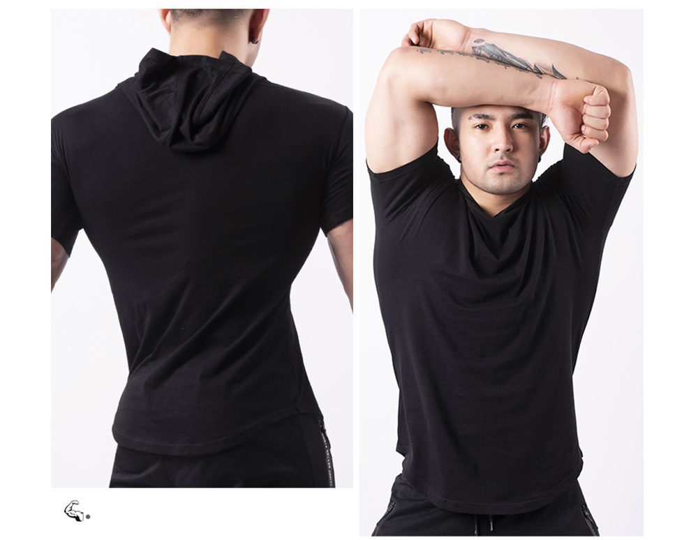 Sport Short-sleeved T-shirt Men's Solid Color Hood Fitness Clothes Outdoor Basketball Sweater Running Clothing Muscles Brothers - Short-sleeved 20M111 Black XL Sport Short-sleeved T-shirt Men's Solid Color Hood Fitness Clothes Outdoor Basketball Sweater Running Clothing Muscles Brothers - Short-sleeved 20M111 Black XL