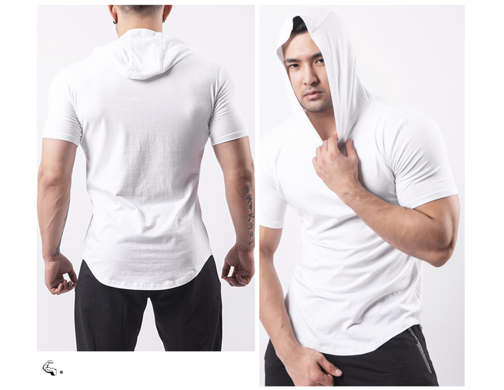 Sport Short-sleeved T-shirt Men's Solid Color Hood Fitness Clothes Outdoor Basketball Sweater Running Clothing Muscles Brothers - Short-sleeved 20M111 Black XL Sport Short-sleeved T-shirt Men's Solid Color Hood Fitness Clothes Outdoor Basketball Sweater Running Clothing Muscles Brothers - Short-sleeved 20M111 Black XL