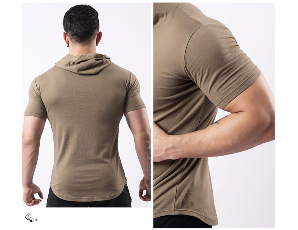 Sport Short-sleeved T-shirt Men's Solid Color Hood Fitness Clothes Outdoor Basketball Sweater Running Clothing Muscles Brothers - Short-sleeved 20M111 Black XL Sport Short-sleeved T-shirt Men's Solid Color Hood Fitness Clothes Outdoor Basketball Sweater Running Clothing Muscles Brothers - Short-sleeved 20M111 Black XL