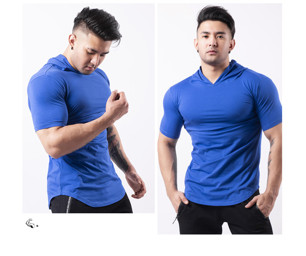 Sport Short-sleeved T-shirt Men's Solid Color Hood Fitness Clothes Outdoor Basketball Sweater Running Clothing Muscles Brothers - Short-sleeved 20M111 Black XL Sport Short-sleeved T-shirt Men's Solid Color Hood Fitness Clothes Outdoor Basketball Sweater Running Clothing Muscles Brothers - Short-sleeved 20M111 Black XL