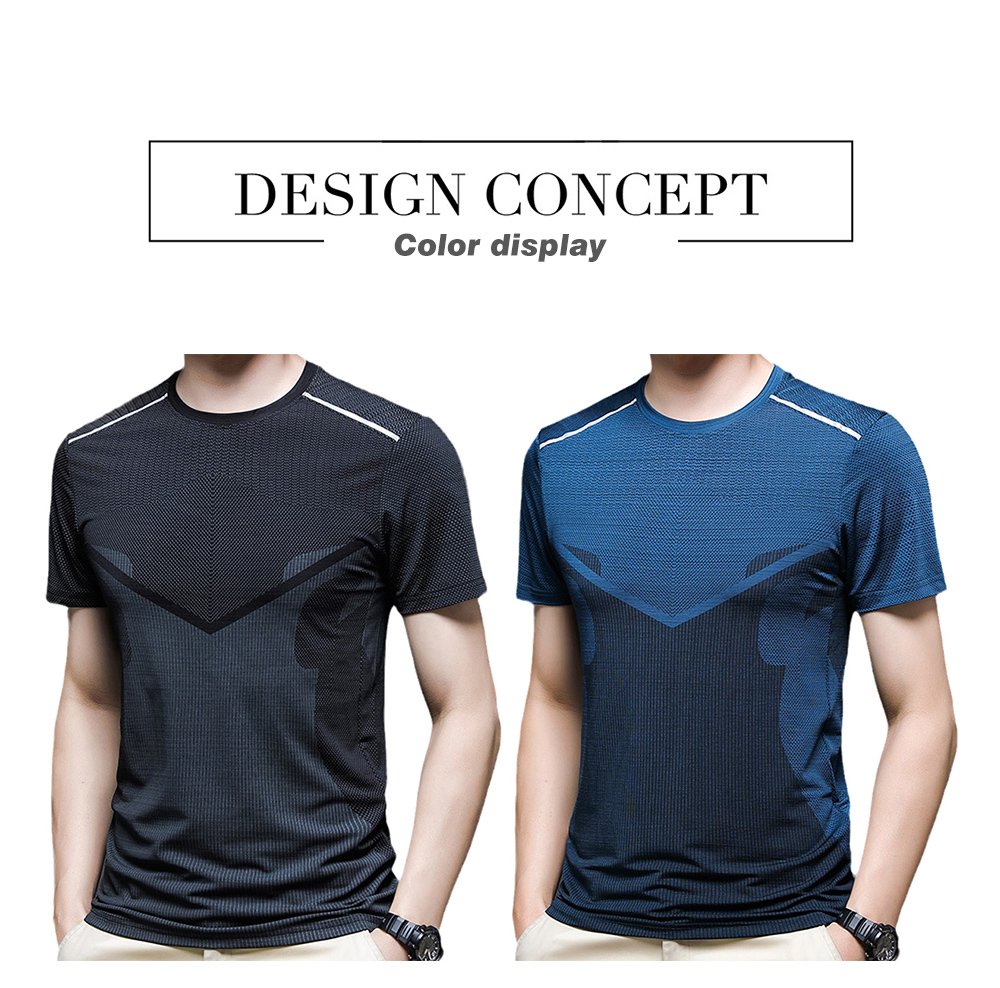 NS372 Men Outdoor Sports Fitness Short Sleeve Round Neck T-shirt Ice Silk Tops - Silk Blue L NS372 Men Outdoor Sports Fitness Short Sleeve Round Neck T-shirt Ice Silk Tops - Silk Blue L