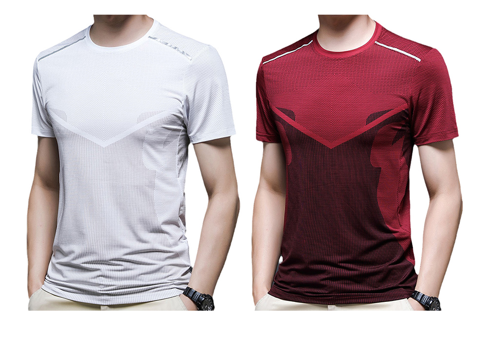 NS372 Men Outdoor Sports Fitness Short Sleeve Round Neck T-shirt Ice Silk Tops - Silk Blue L NS372 Men Outdoor Sports Fitness Short Sleeve Round Neck T-shirt Ice Silk Tops - Silk Blue L
