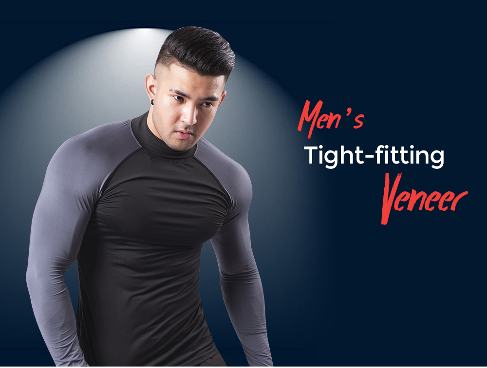 High Collar Fitness Clothes Men's Tight-fitting Veneer Quick Long Sleeve T-shirt Padded Basketball Running Sports Top - Long Sleeve D1976 (high Collar) Black + Red Sleeve + Black Line XL High Collar Fitness Clothes Men's Tight-fitting Veneer Quick Long Sleeve T-shirt Padded Basketball Running Sports Top - Long Sleeve D1976 (high Collar) Black + Red Sleeve + Black Line XL
