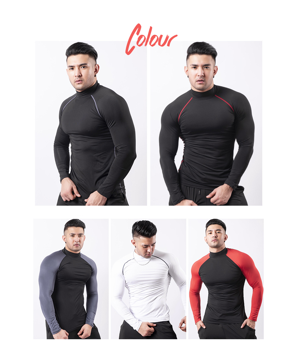 High Collar Fitness Clothes Men's Tight-fitting Veneer Quick Long Sleeve T-shirt Padded Basketball Running Sports Top - Long Sleeve D1976 (high Collar) Black + Red Sleeve + Black Line XL High Collar Fitness Clothes Men's Tight-fitting Veneer Quick Long Sleeve T-shirt Padded Basketball Running Sports Top - Long Sleeve D1976 (high Collar) Black + Red Sleeve + Black Line XL