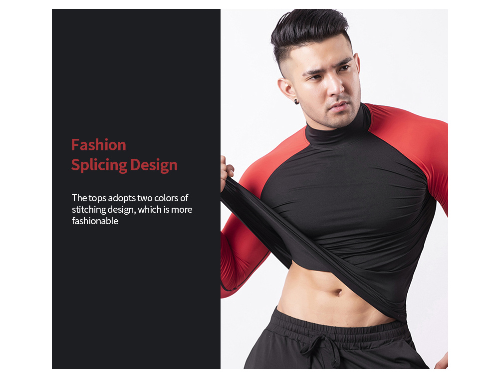High Collar Fitness Clothes Men's Tight-fitting Veneer Quick Long Sleeve T-shirt Padded Basketball Running Sports Top - Long Sleeve D1976 (high Collar) Black + Red Sleeve + Black Line XL High Collar Fitness Clothes Men's Tight-fitting Veneer Quick Long Sleeve T-shirt Padded Basketball Running Sports Top - Long Sleeve D1976 (high Collar) Black + Red Sleeve + Black Line XL