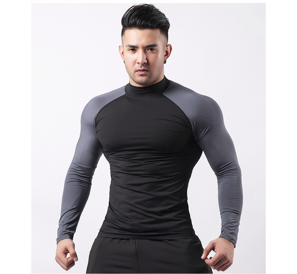 High Collar Fitness Clothes Men's Tight-fitting Veneer Quick Long Sleeve T-shirt Padded Basketball Running Sports Top - Long Sleeve D1976 (high Collar) Black + Red Sleeve + Black Line XL High Collar Fitness Clothes Men's Tight-fitting Veneer Quick Long Sleeve T-shirt Padded Basketball Running Sports Top - Long Sleeve D1976 (high Collar) Black + Red Sleeve + Black Line XL