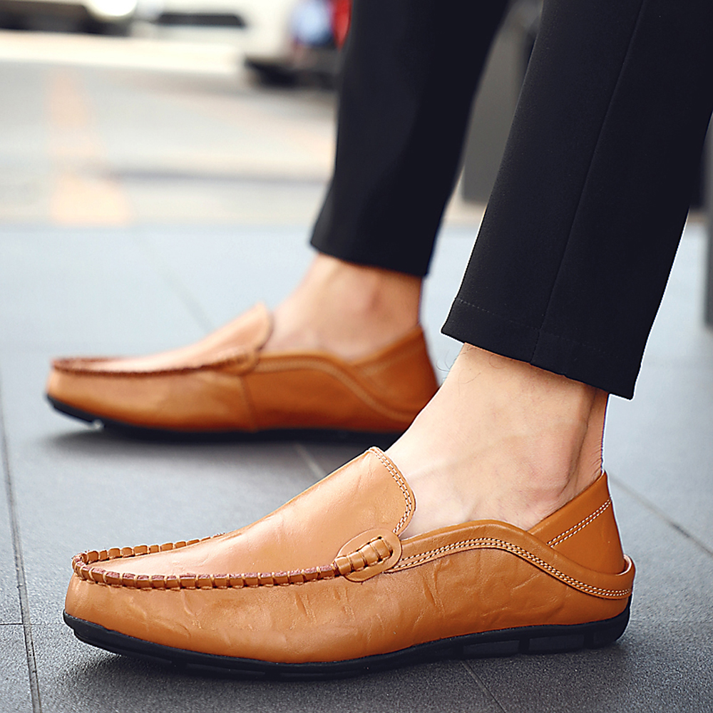 Men Casual Loafers Genuine Leather Moccasins Shoes- Golden brown EU 44 Men Casual Loafers Genuine Leather Moccasins Shoes- Golden brown EU 44