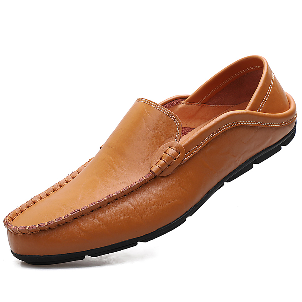 Men Casual Loafers Genuine Leather Moccasins Shoes- Golden brown EU 44 Men Casual Loafers Genuine Leather Moccasins Shoes- Golden brown EU 44