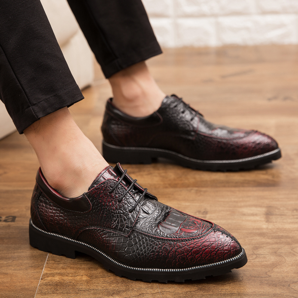 Men Genuine Leather Shoes Casual Business Dress Shoes- Red Wine EU 45 Men Genuine Leather Shoes Casual Business Dress Shoes- Red Wine EU 45