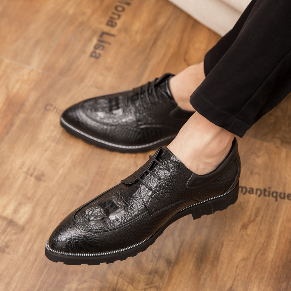 Men Genuine Leather Shoes Casual Business Dress Shoes- Red Wine EU 45 Men Genuine Leather Shoes Casual Business Dress Shoes- Red Wine EU 45
