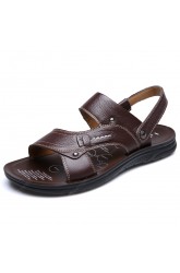 Men Sandals First Layer Cowskin Solid Color Male Beach Leather Shoes