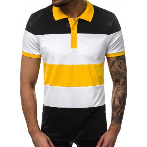 Casual Fashion Men's Lapel Short Sleeve Matching Color T-shirt