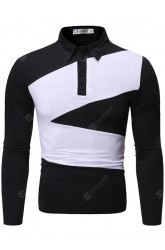 Men Fashion Colorblock Lapel Long Sleeve Shirt