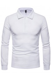 Men Large Size Fashion Casual Solid Color Lapel Long Sleeve T-Shirt