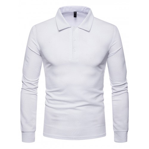 Men Large Size Fashion Casual Solid Color Lapel Long Sleeve T-Shirt