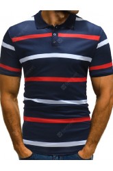 Men's Casual Fashion Lapel Short Sleeve Striped T-shirt