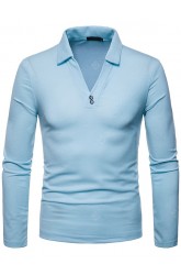 Men's Large Size V-neck Lapel Long Sleeve T-shirt
