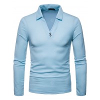Men's Large Size V-neck Lapel Long Sleeve T-shirt