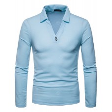 Men's Large Size V-neck Lapel Long Sleeve T-shirt