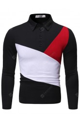 Men's Trend Color Matching Design T-shirt Turn-down Collar