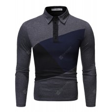 Men's Turn-down Collar Contrast Color Long Sleeve T-shirt