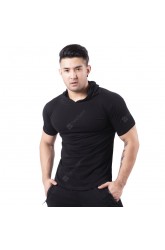 Men's Sport Short-sleeved T-shirt Solid Color Hood Fitness Clothes Outdoor Basketball Sweater Running Clothing